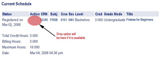 WebSTAR Drop Course from Current Schedule